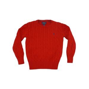 Polo Ralph Lauren Kids Red Cable Knit Sweater Size 7 Cotton Pullover Blue Pony